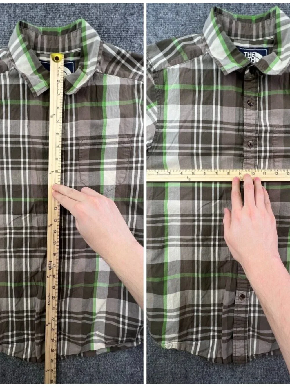 The North Face Button Up Shirt Men’s Small Gray Green Plaid Casual Short Sleeve